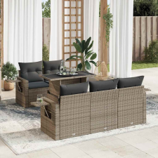 6 részes szürke polyrattan kerti ülőgarnitúra párnákkal kerti bútor