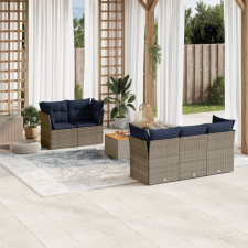  6 részes szürke polyrattan kerti ülőgarnitúra párnával kerti bútor