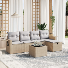 6 részes vegyes bézs polyrattan kerti ülőgarnitúra párnákkal kerti bútor