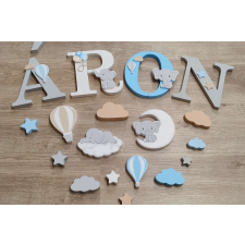  7 betűs Elefántos díszítésű dekorbetű szett, választható névvel, színnel gyerekszoba dekoráció