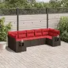  7 db barna polyrattan kerti kanapégarnitúra párnákkal