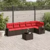  7 db barna polyrattan kerti kanapégarnitúra párnákkal