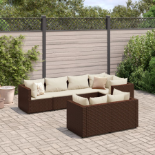  7 részes barna polyrattan kerti ülőgarnitúra párnákkal kerti bútor
