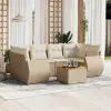  7 részes bézs polyrattan kerti ülőgarnitúra párnákkal