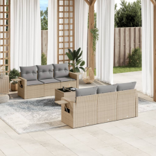 7 részes bézs polyrattan kerti ülőgarnitúra párnákkal kerti bútor