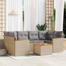 7 részes bézs polyrattan kerti ülőgarnitúra párnákkal kerti bútor