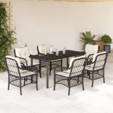 7 részes fekete polyrattan kerti étkezőgarnitúra párnával kerti bútor