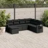  7 részes fekete polyrattan kerti ülőgarnitúra párnával