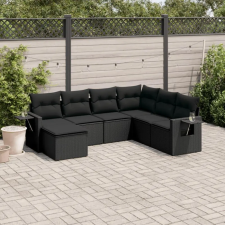  7 részes fekete polyrattan kerti ülőgarnitúra párnával kerti bútor