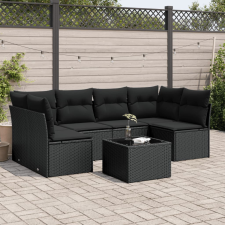 7 részes fekete polyrattan kerti ülőgarnitúra párnával kerti bútor