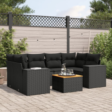 7 részes fekete polyrattan kerti ülőgarnitúra párnával kerti bútor
