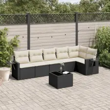  7 részes fekete polyrattan kerti ülőgarnitúra párnával kerti bútor