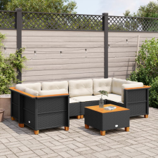  7 részes fekete polyrattan kerti ülőgarnitúra párnával kerti bútor