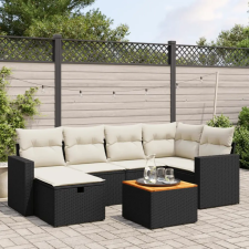 7 részes fekete polyrattan kerti ülőgarnitúra párnával kerti bútor
