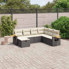  7 részes fekete polyrattan kerti ülőgarnitúra párnával kerti bútor