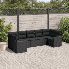 7 részes fekete polyrattan kerti ülőgarnitúra párnával kerti bútor