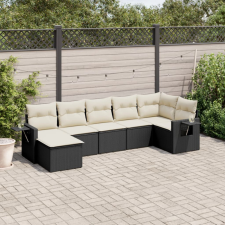  7 részes fekete polyrattan kerti ülőgarnitúra párnával kerti bútor