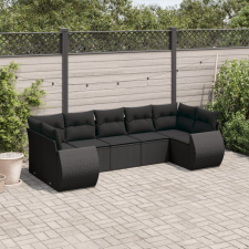 7 részes fekete polyrattan kerti ülőgarnitúra párnával kerti bútor