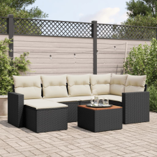 7 részes fekete polyrattan kerti ülőgarnitúra párnával kerti bútor