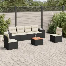  7 részes fekete polyrattan kerti ülőgarnitúra párnával kerti bútor