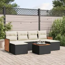  7 részes fekete polyrattan kerti ülőgarnitúra párnával kerti bútor
