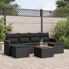 7 részes fekete polyrattan kerti ülőgarnitúra párnával kerti bútor