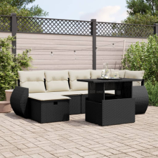 7 részes fekete polyrattan kerti ülőgarnitúra párnával kerti bútor