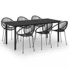  7 részes fekete PVC rattan kültéri étkezőgarnitúra kerti bútor