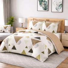  7 részes Modern geometrikus mintás ágyneműhuzat-bézs / földszínek harmonikus kombinációja lakástextília