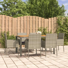 7 részes szürke polyrattan kerti étkezőgarnitúra párnával kerti bútor