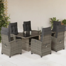  7 részes szürke polyrattan kerti étkezőgarnitúra párnával kerti bútor
