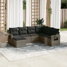  7 részes szürke polyrattan kerti ülőgarnitúra párnákkal kerti bútor