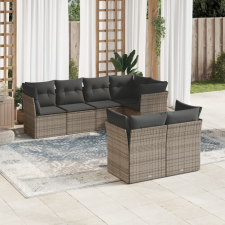 7 részes szürke polyrattan kerti ülőgarnitúra párnákkal kerti bútor