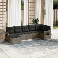  7 részes szürke polyrattan kerti ülőgarnitúra párnákkal kerti bútor
