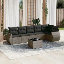 7 részes szürke polyrattan kerti ülőgarnitúra párnákkal kerti bútor