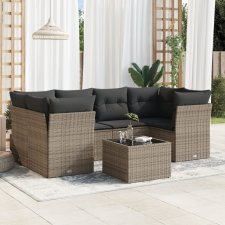  7 részes szürke polyrattan kerti ülőgarnitúra párnákkal kerti bútor