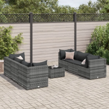  7 részes szürke polyrattan kerti ülőgarnitúra párnákkal kerti bútor
