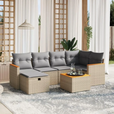  7 részes vegyes bézs polyrattan kerti ülőgarnitúra párnákkal kerti bútor