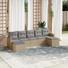  7 részes vegyes bézs polyrattan kerti ülőgarnitúra párnákkal kerti bútor
