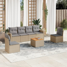 7 részes vegyes bézs polyrattan kerti ülőgarnitúra párnákkal kerti bútor