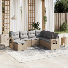  7 részes vegyes bézs polyrattan kerti ülőgarnitúra párnákkal kerti bútor