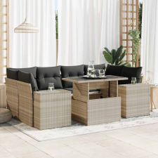 7 részes világosszürke polyrattan kerti ülőgarnitúra párnákkal kerti bútor