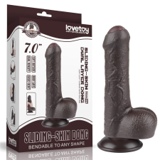  7'' Sliding Skin Dual Layer Dong Black műpénisz, dildó