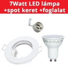 -7Watt GU10 LED lámpa (természetes fehér) + fehér szpot keret + GU10 csatlakozó (kettesével rendelhető) világítás