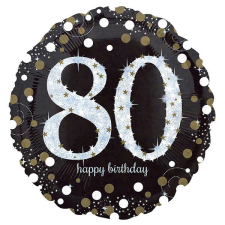 80. évszámos fólia lufi, gömb, HB, fekete party kellék