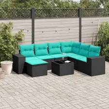  8 db fekete polyrattan kerti kanapégarnitúra párnákkal kerti bútor
