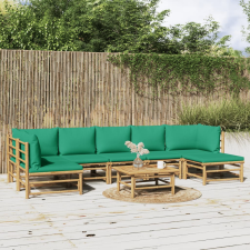 8 részes bambusz kerti ülőgarnitúra zöld párnákkal kerti bútor
