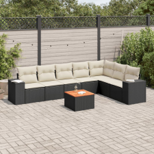 8 részes fekete polyrattan kerti ülőgarnitúra párnákkal kerti bútor