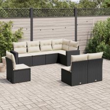 8 részes fekete polyrattan kerti ülőgarnitúra párnákkal kerti bútor
