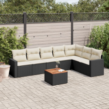  8 részes fekete polyrattan kerti ülőgarnitúra párnákkal kerti bútor